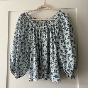 DOEN blue and white floral blouse, S